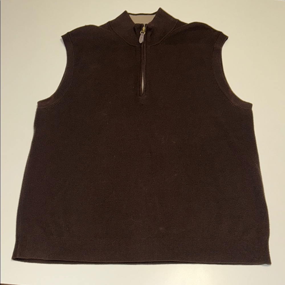 Men's Raffi Linea Uomo Italian Brown Sleeveless Sweater vest quarter zip size L